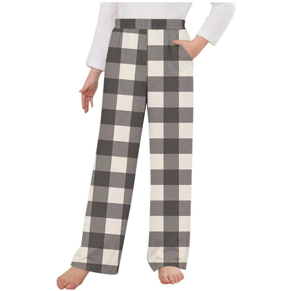 Odeerbi Kids Boys Girls Christmas Plaid Pajama Pants Elastic Waist Sleepwear Bottoms Children Quick Drying Sports Pants Outside Lantern Pants Kids Clothes Black