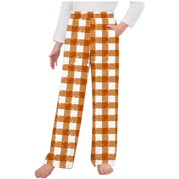 Odeerbi Kids Boys Girls Christmas Plaid Pajama Pants Elastic Waist Sleepwear Bottoms Children Quick Drying Sports Pants Outside Lantern Pants Kids Clothes Orange