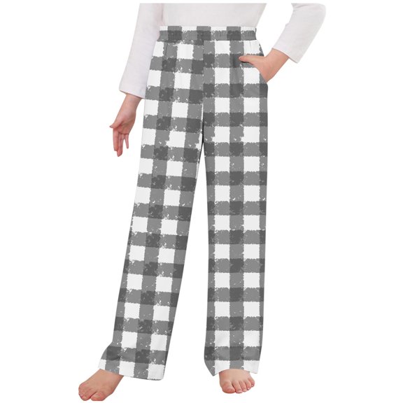 Odeerbi Kids Boys Girls Christmas Plaid Pajama Pants Elastic Waist Sleepwear Bottoms Children Quick Drying Sports Pants Outside Lantern Pants Kids Clothes Gray