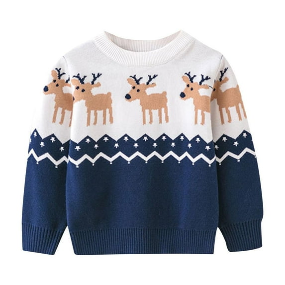 Odeerbi Kids Boys Girls Christmas Sweater Children's Christmas Deer Pullover Sweater Winter Crewneck Base Knit Sweater Knit Jumper Tops Navy