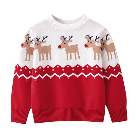 Odeerbi Kids Boys Girls Christmas Sweater Children's Christmas Deer Pullover Sweater Winter Crewneck Base Knit Sweater Knit Jumper Tops Red