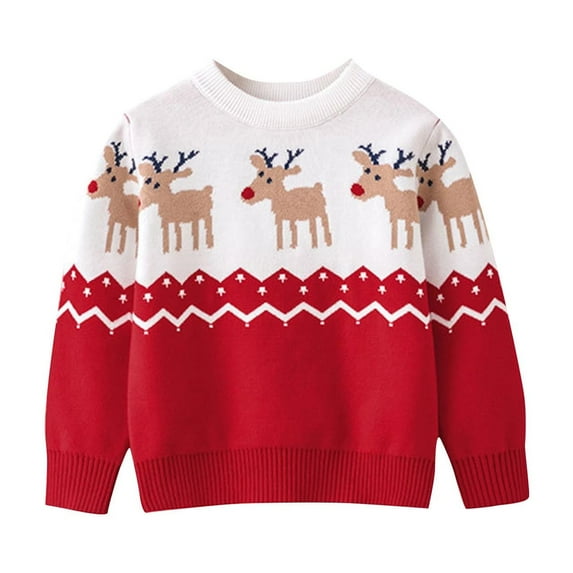Odeerbi Kids Boys Girls Christmas Sweater Children's Christmas Deer Pullover Sweater Winter Crewneck Base Knit Sweater Knit Jumper Tops Red