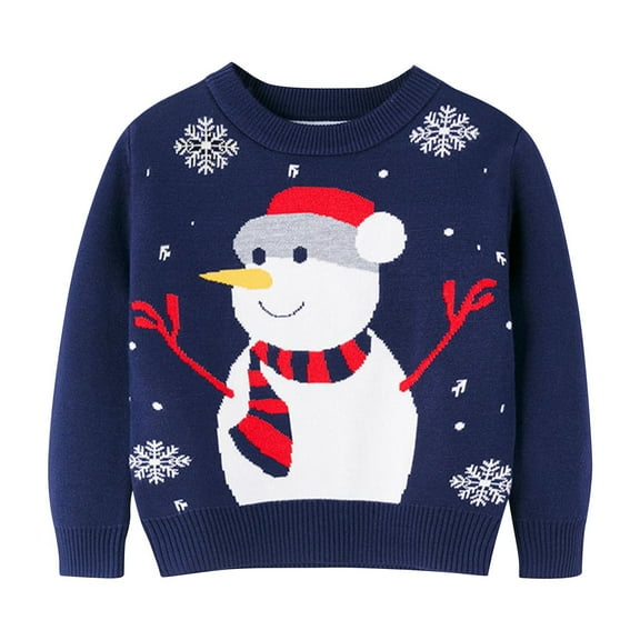 Odeerbi Kids Boys Girls Christmas Sweater Children's Winter Christmas Snowman Pullover Sweater Crewneck Base Knit Sweater Knit Jumper Tops Navy