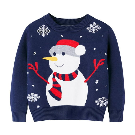 Odeerbi Kids Boys Girls Christmas Sweater Children's Winter Christmas Snowman Pullover Sweater Crewneck Base Knit Sweater Knit Jumper Tops Navy