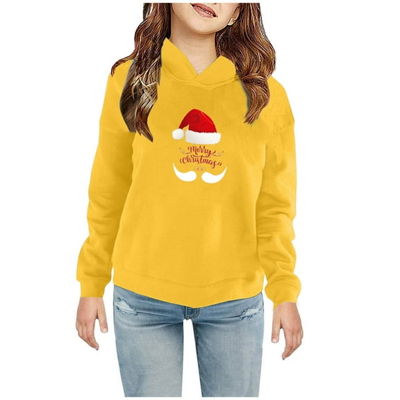 Odeerbi Kids Boys Girls Christmas Sweatshirt Fleece Lined Hoodie Toddler Baby Children's 2025 Casual Print Sweatshirt For The Baby Gift Yellow 6-7 Years