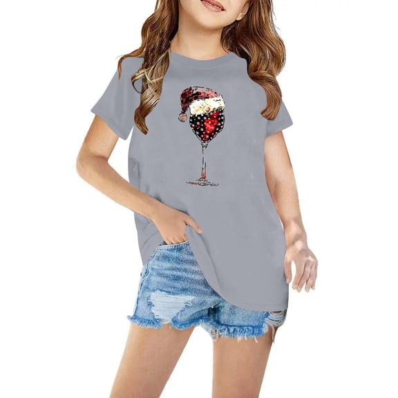 Odeerbi Kids Boys Girls Christmas T-shirt Christmas Print Casual Short Sleeve Tops Shirt Kids Clothes Gray