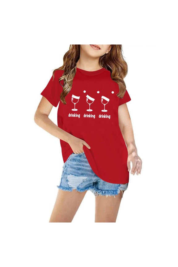 Kids Boys Girls Christmas T-shirt Christmas Print Casual Short Sleeve Tops Shirt Kids Clothes Red
