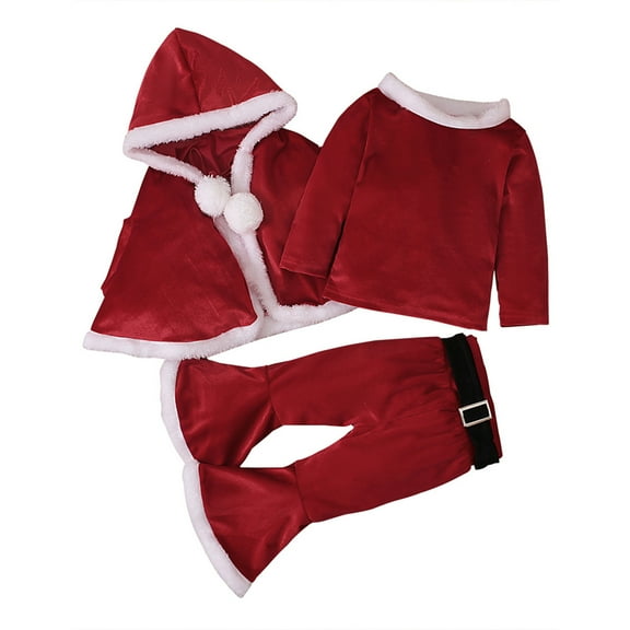 Odeerbi Kids Boys Girls Christmas Three Piece Outfits Children's Wear Winter Christmas 2025 Long Sleeve Shirt + Flared Pants + Cloak Set Red 6-7 Years