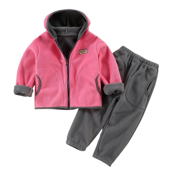 Odeerbi Kids Boys Girls Clothes Fall Winter Fleece Thermal Outfits Set Fashion Casual Long Sleeve Hooded Jacket Long Jogger Pants Sets Pink