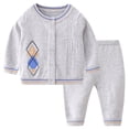 thumbnail image 1 of Odeerbi Kids Boys Girls Cotton Clothes Fall Winter Thermal Outfits Set Children's Casual Cute Lace Breasted Warm Shirt Pants Two-piece Set Long Sleeve Round Neck Top Set Gray, 1 of 4