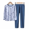 thumbnail image 1 of Odeerbi Kids Boys Girls Cotton Clothes Spring Fall Outfits Set Cartoon Printed Pajamas Sleepwear Two-piece Suit Newborn Underwear Set Light Blue, 1 of 2