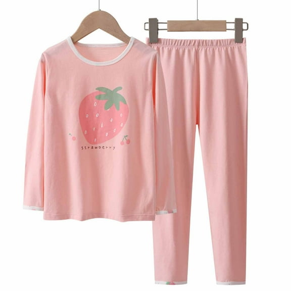 Odeerbi Kids Boys Girls Cotton Clothes Spring Fall Outfits Set Cartoon Printed Pajamas Sleepwear Two-piece Suit Newborn Underwear Set Pink