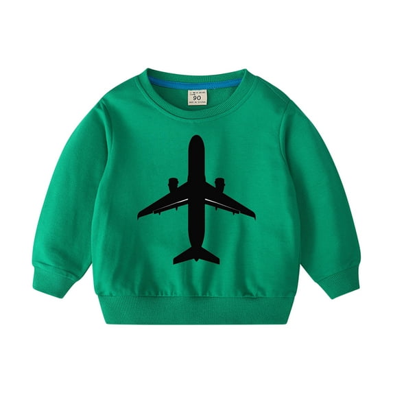 Odeerbi Kids Boys Girls Cotton Crewneck Sweatshirts Fall Winter Airplane Print Pullover Sweatshirt 2-10 Years Fashion Long Sleeve Sweatshirt Top Kids Clothes Green