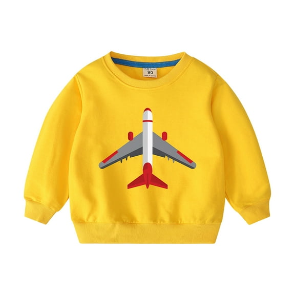 Odeerbi Kids Boys Girls Cotton Crewneck Sweatshirts Fall Winter Airplane Print Pullover Sweatshirt 2-10 Years Fashion Long Sleeve Sweatshirt Top Kids Clothes Yellow