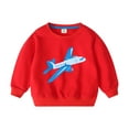 thumbnail image 1 of Odeerbi Kids Boys Girls Cotton Crewneck Sweatshirts Fall Winter Airplane Print Pullover Sweatshirt 2-10 Years Fashion Long Sleeve Sweatshirt Top Kids Clothes Red, 1 of 3