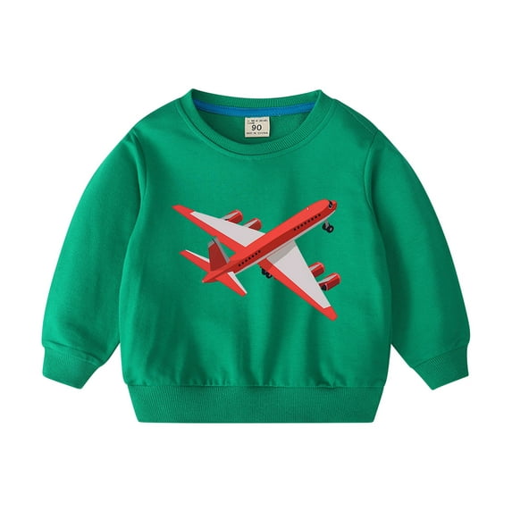 Odeerbi Kids Boys Girls Cotton Crewneck Sweatshirts Fall Winter Airplane Print Pullover Sweatshirt 2-10 Years Fashion Long Sleeve Sweatshirt Top Kids Clothes Green