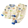thumbnail image 1 of Odeerbi Kids Boys Girls Cotton Pajamas Set Kids Thermal jammies Toddler Winter Solid Color Car Print Long Sleeve Home Wear Baby Clothes Suit Beige 10-12 Years, 1 of 3