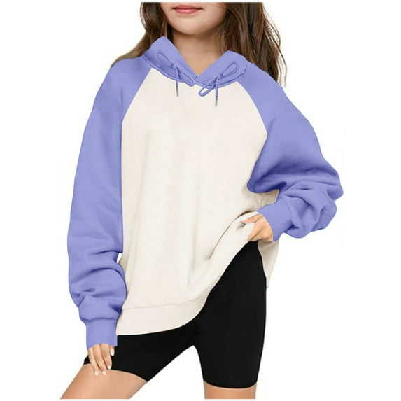 Odeerbi Kids Boys Girls Cotton Sweatshirt Kids Toddler Hoodie Raglan Long Sleeve Pullover Sweatshirt with Pocket 2024 Casual Top Teen Girl Clothes Purple 8-9 Years