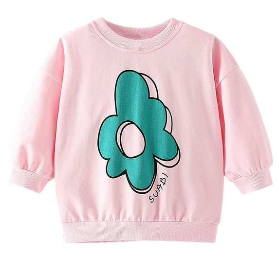 Odeerbi Kids Boys Girls Crewneck Sweatshirts Cartoon Printed Pullover Sweatshirts Fashionable Cute Flower Sweatshirt Fall Winter Long Sleeve Pullover Sweatshirt Pink