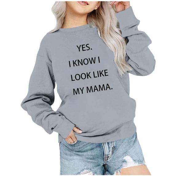Odeerbi Kids Boys Girls Crewneck Sweatshirts Mother's Day Pullover Sweatshirts 1-12 Years Children's Round Neck Long Sleeve Printed Sweatshirt Gray