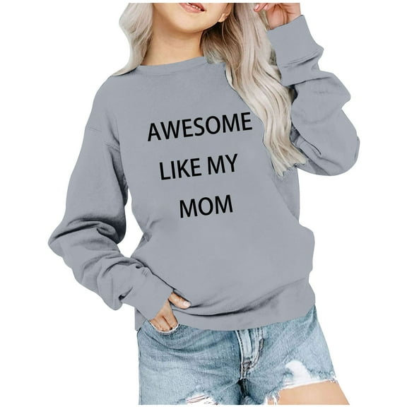 Odeerbi Kids Boys Girls Crewneck Sweatshirts Mother's Day Pullover Sweatshirts 1-12 Years Children's Round Neck Long Sleeve Printed Sweatshirt Gray