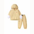 thumbnail image 1 of Odeerbi Kids Boys Girls Dinosaur Sweatsuits Fall Winter Two Piece Outfits Set Fashionable Children's Casual Long Sleeve Dinosaur Sweatshirt Jogger Pants Set Hooded Tracksuit Khaki, 1 of 8