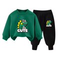 thumbnail image 1 of Odeerbi Kids Boys Girls Dinosaur Sweatsuits Winter Warm Fleece Two Piece Outfits Set Cartoon Printed Sweatshirt Jogger Pants Tracksuit Set Plush Loose Pullover Sweater Hoodie Olive Green, 1 of 4