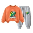 thumbnail image 1 of Odeerbi Kids Boys Girls Dinosaur Sweatsuits Winter Warm Fleece Two Piece Outfits Set Cartoon Printed Sweatshirt Jogger Pants Tracksuit Set Loose Pullover Sweater Casual Hoodie Orange, 1 of 4