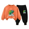 thumbnail image 1 of Odeerbi Kids Boys Girls Dinosaur Sweatsuits Winter Warm Fleece Two Piece Outfits Set Cartoon Printed Sweatshirt Jogger Pants Tracksuit Set Plush Loose Pullover Sweater Hoodie Orange, 1 of 4