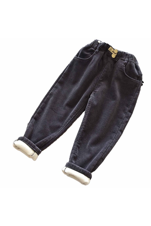 Kids Boys Girls Fall Winter Corduroy Pants Thermal Fleece Lined Pants Casual Warm Sport Outerwear Pants Kids Clothes Black