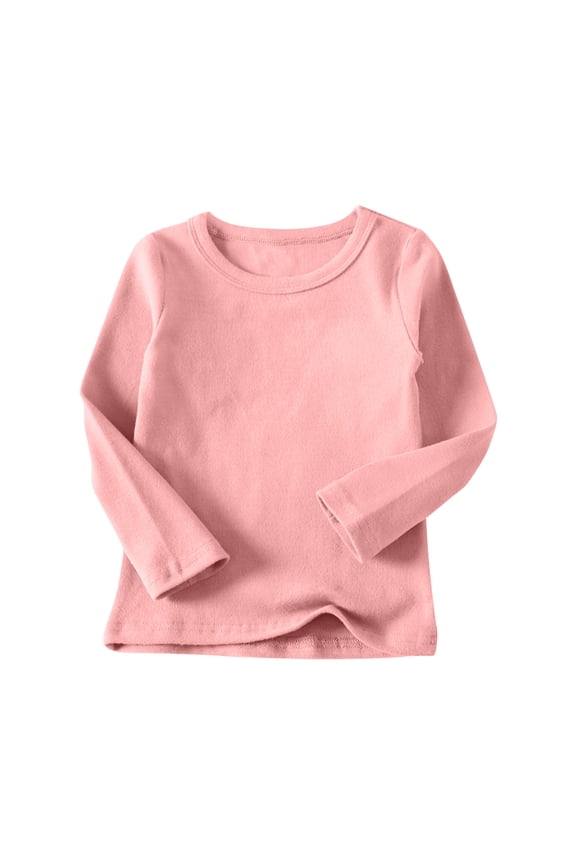 Kids Boys Girls Fall Winter Cotton Basic Layering T-Shirt Thermal Basic Tees Kids Long Sleeve Shirts Fashion Solid Color Round Neck Tops Kids Clothes Hot Pink
