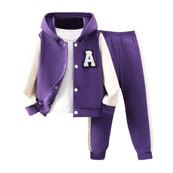 Odeerbi Kids Boys Girls Fall Winter Outfits Button Baseball Jacket Jogger Pants Set Unisex Long Sleeve Hoodies Color Block A Patch Sweatsuits Kids Clothes Dark Blue