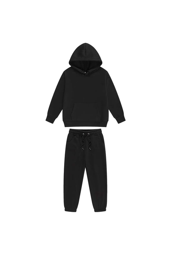 Kids Boys Girls Fall Winter Outfits Solid Color Sweatsuits Cute Tracksuit Children Long Sleeve Hoodies Sweatpants Two-piece Set Kids Clothes Black