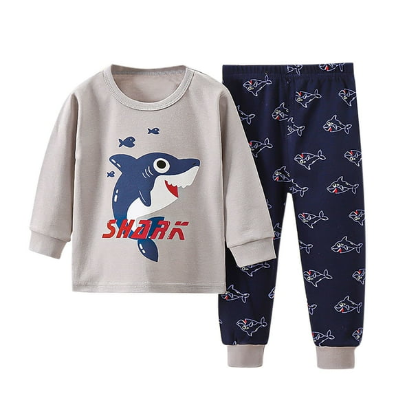 Odeerbi Kids Boys Girls Fall Winter Thermal Underwear Set Cartoon Print Cotton Pajamas Cute Long Johns Kids Sleeping Pants Pajama Sets Long Sleeve Home Loungewear Kids Clothes Gray