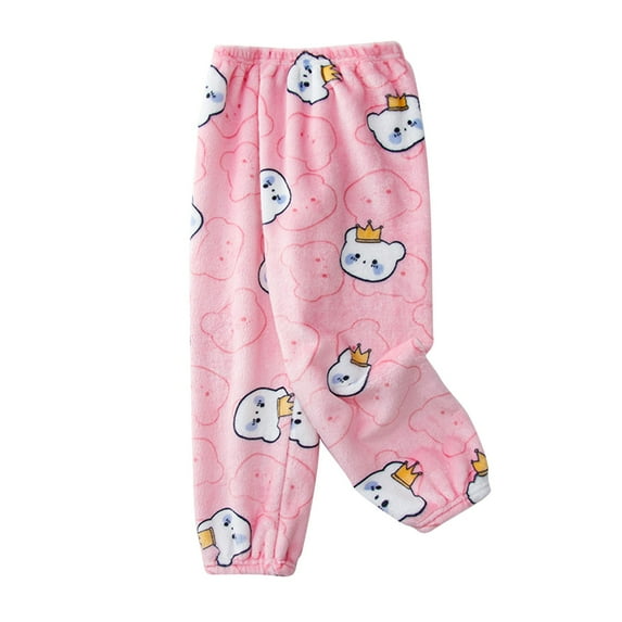 Odeerbi Kids Boys Girls Flannel Fleece Pajama Pants Winter Thermal Sleepwear Bottoms Fashion Cute Printed Warm Plush Thick Long Pajama Bottoms Kids Clothes Pink