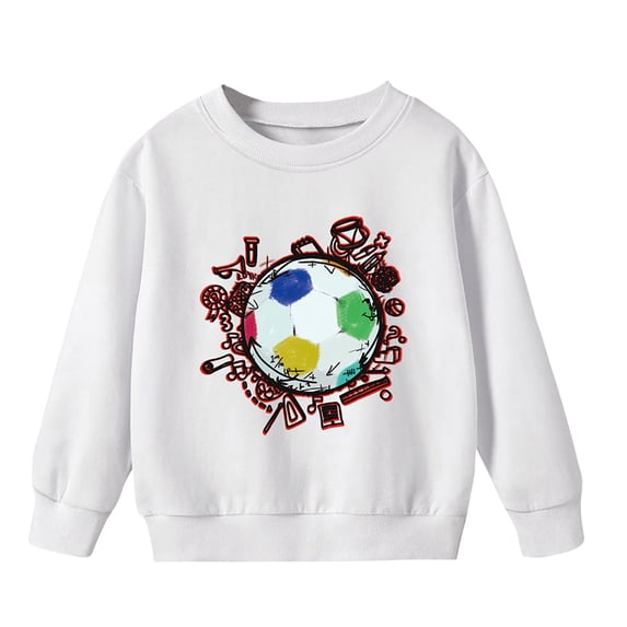 Odeerbi Kids Boys Girls Fleece Crewneck Sweatshirts Winter Warm Pullover Sweatshirts Thermal Fashion Casual Printing Round Neck Long Sleeve Sweatshirt Tops White