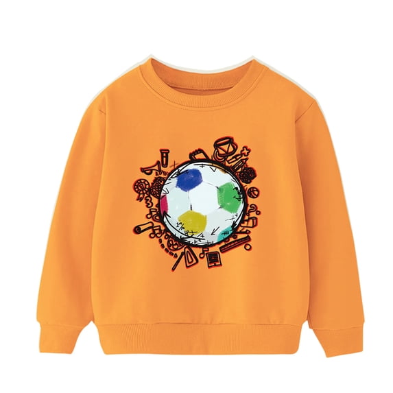 Odeerbi Kids Boys Girls Fleece Crewneck Sweatshirts Winter Warm Pullover Sweatshirts Thermal Fashion Casual Printing Round Neck Long Sleeve Sweatshirt Tops Orange
