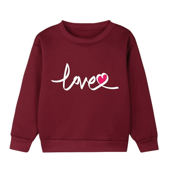 Odeerbi Kids Boys Girls Fleece Crewneck Sweatshirts Winter Warm Pullover Sweatshirts Thermal Fashion Casual Printing Round Neck Long Sleeve Sweatshirt Tops Burgundy