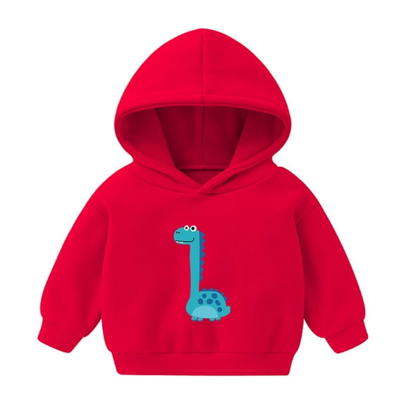 Odeerbi Kids Boys Girls Fleece Hoodies Dinosaur Pullover Hooded Sweatshirts Fashion Casual Long Sleeve Printing Hooded Sweatshirt Tops Red