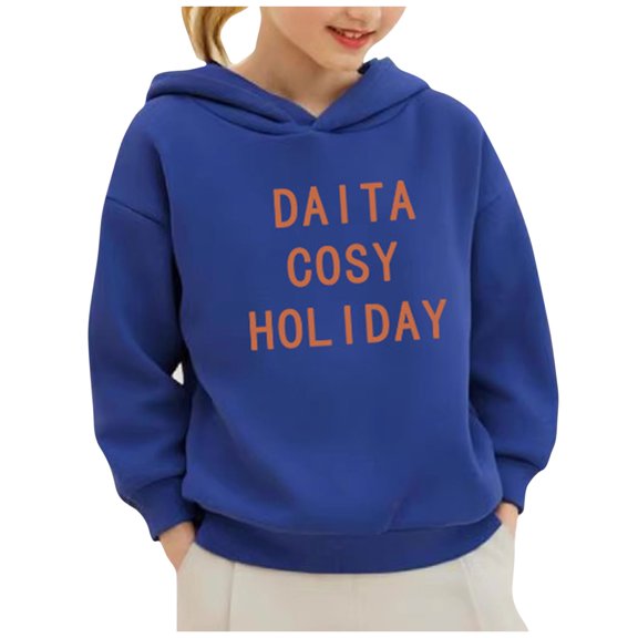 Odeerbi Kids Boys Girls Fleece Hoodies Printed Pullover Hooded Sweatshirts Fashion Casual Long Sleeve Printing Hooded Sweatshirt Tops Blue