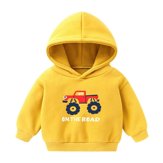 Odeerbi Kids Boys Girls Fleece Hoodies Printed Pullover Hooded Sweatshirts Fashion Casual Long Sleeve Printing Hooded Sweatshirt Tops Yellow