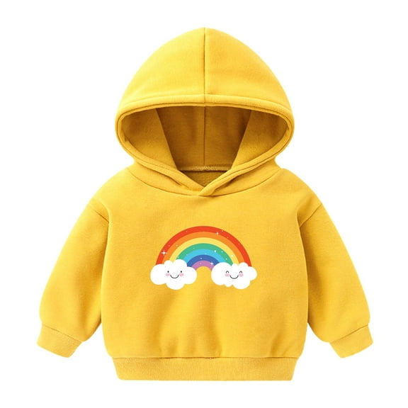 Odeerbi Kids Boys Girls Fleece Hoodies Rainbow Pattern Pullover Hooded Sweatshirts Children's Printed Long Sleeve Round Neck Hooded Sweatshirt Yellow