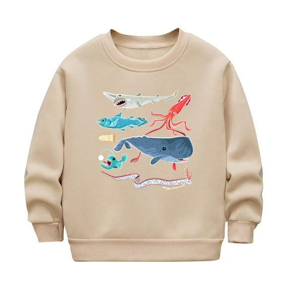 Odeerbi Kids Boys Girls Fleece Lined Crewneck Sweatshirts Glow in The Dark Winter Thermal Sweatshirt Children Luminous Print Sweatshirt Long Sleeve Tops Kids Clothes Khaki