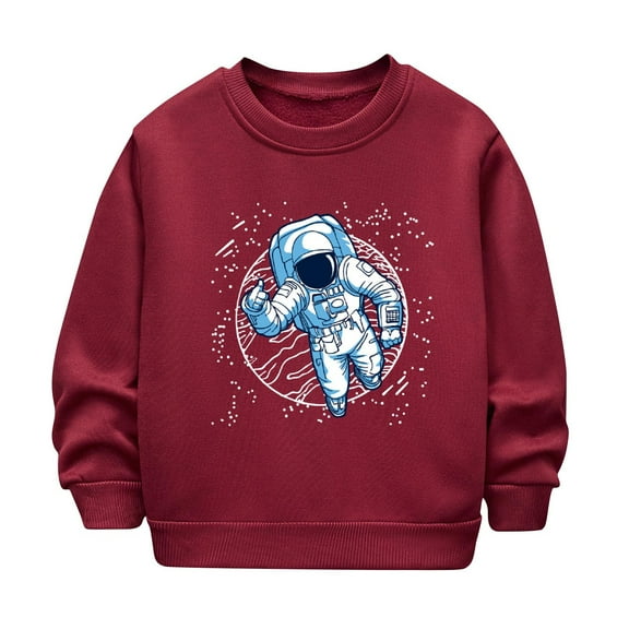 Odeerbi Kids Boys Girls Fleece Lined Crewneck Sweatshirts Glow in The Dark Winter Thermal Sweatshirt Children Luminous Print Sweatshirt Long Sleeve Tops Kids Clothes Red