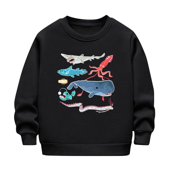 Odeerbi Kids Boys Girls Fleece Lined Crewneck Sweatshirts Glow in The Dark Winter Thermal Sweatshirt Children Luminous Print Sweatshirt Long Sleeve Tops Kids Clothes Black