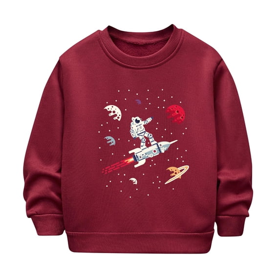 Odeerbi Kids Boys Girls Fleece Lined Crewneck Sweatshirts Glow in The Dark Winter Thermal Sweatshirt Children Luminous Print Sweatshirt Long Sleeve Tops Kids Clothes Red