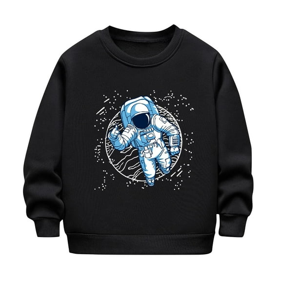 Odeerbi Kids Boys Girls Fleece Lined Crewneck Sweatshirts Glow in The Dark Winter Thermal Sweatshirt Children Luminous Print Sweatshirt Long Sleeve Tops Kids Clothes Black