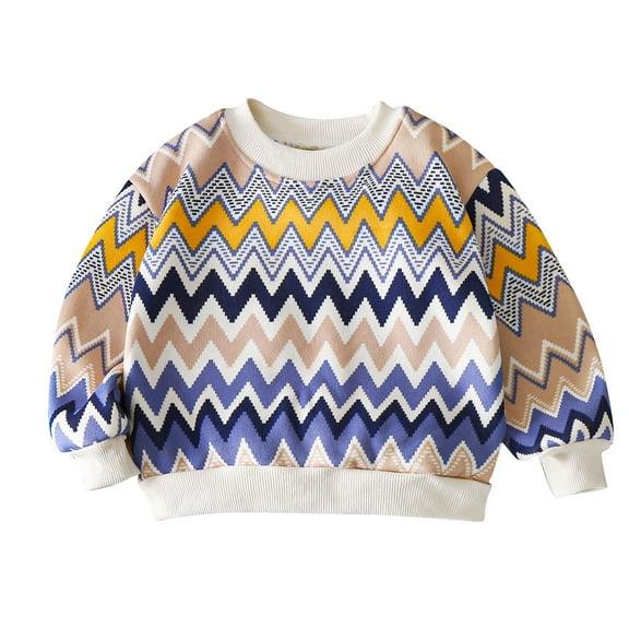 Odeerbi Kids Boys Girls Fleece Lined Crewneck Sweatshirts Winter Thermal Pullover Sweatshirt New Children's Printed Long Sleeve Plush Sweatshirt Kids Clothes Blue