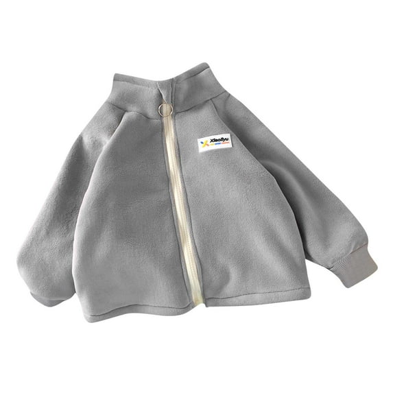 Odeerbi Kids Boys Girls Fleece Lined Sherpa Jacket Winter Thermal Coat Children's Long Sleeve Round Neck Zipper Sweatshirt Bottom Layer Outerwear Kids Clothes Gray