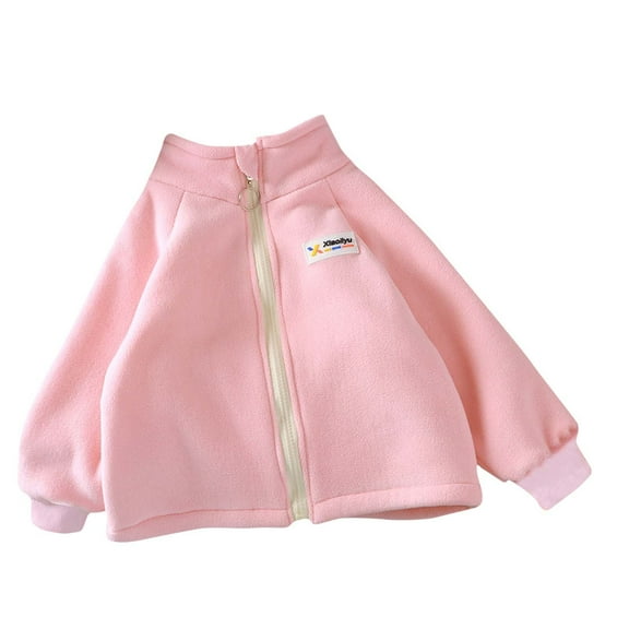 Odeerbi Kids Boys Girls Fleece Lined Sherpa Jacket Winter Thermal Coat Children's Long Sleeve Round Neck Zipper Sweatshirt Bottom Layer Outerwear Kids Clothes Pink
